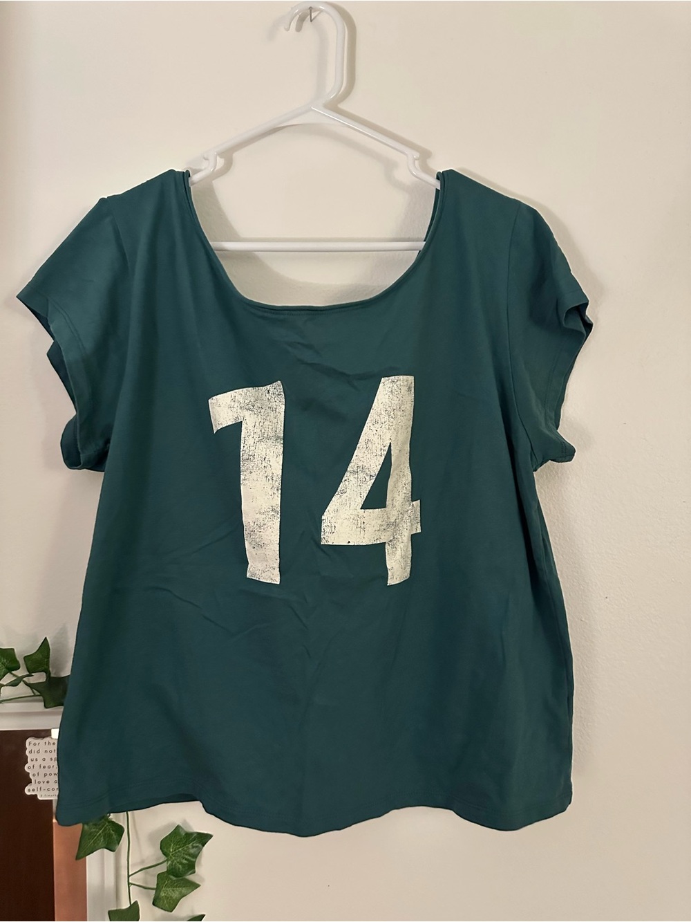 wild fable Teal Scoop Neck/Off-the-Shoulder Tee with White '14' Graphic